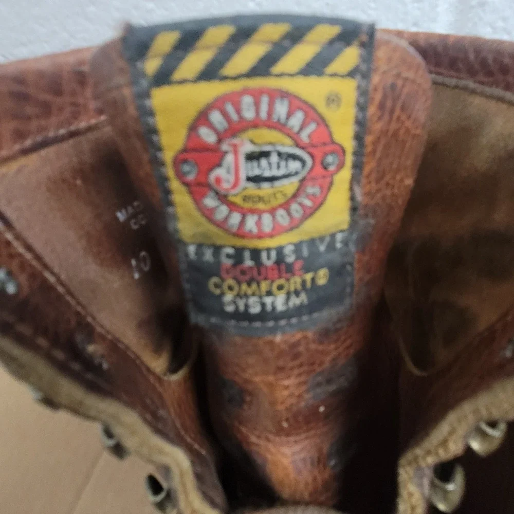 Justin Workboots Mens 10 EE Brown Leather Lace Up Double Comfort 762 USA Made